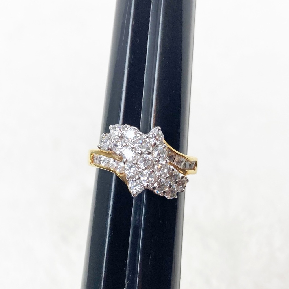 Vintage gold plated cubic zirconia waterfall ring